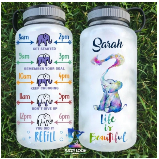 Life is Beautiful Elephant Water Bottle | 34oz